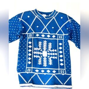 Hasting & Smith Blue Snowflaked Patterned Crewneck Sweater
